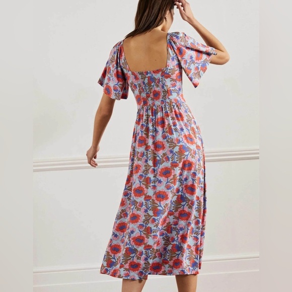 Boden Smock Detail Jersey Maxi Dress, Dusty Blue Terrace Bud, Size 10 - Picture 3 of 11